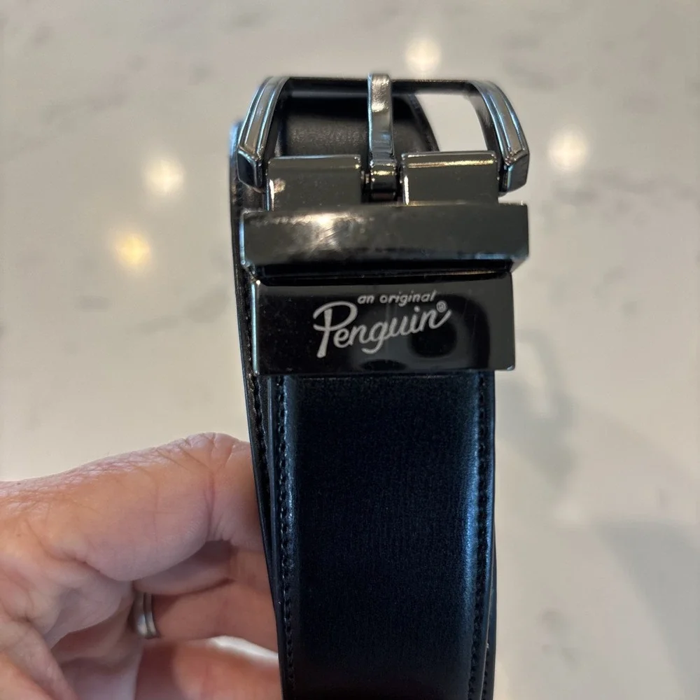 Penguin Genuine Leather‎ Belt Black Men's Size 40 Silver/Bronze Buckle